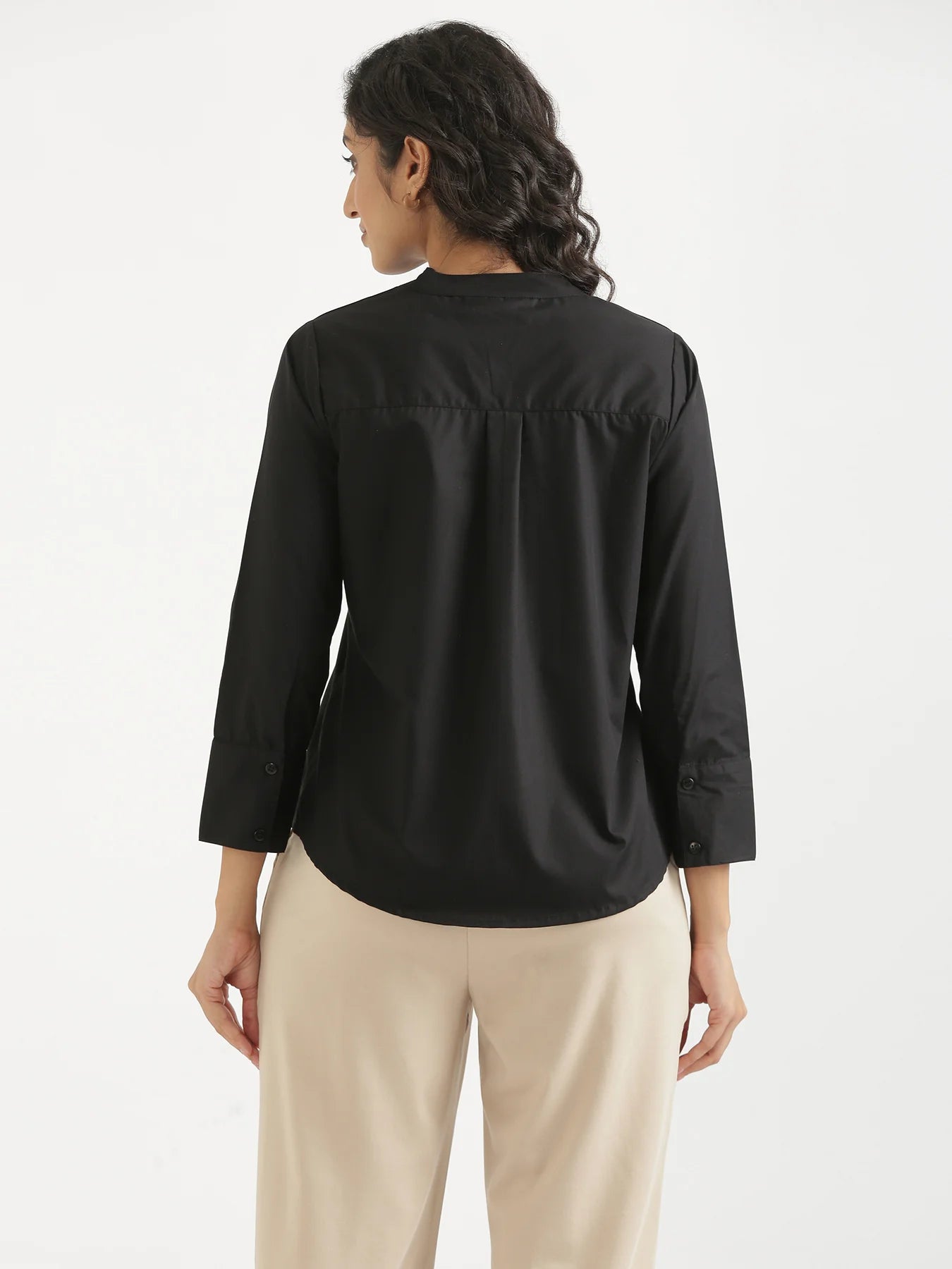 Women Black Better Cotton Mandarin Collar Shirt