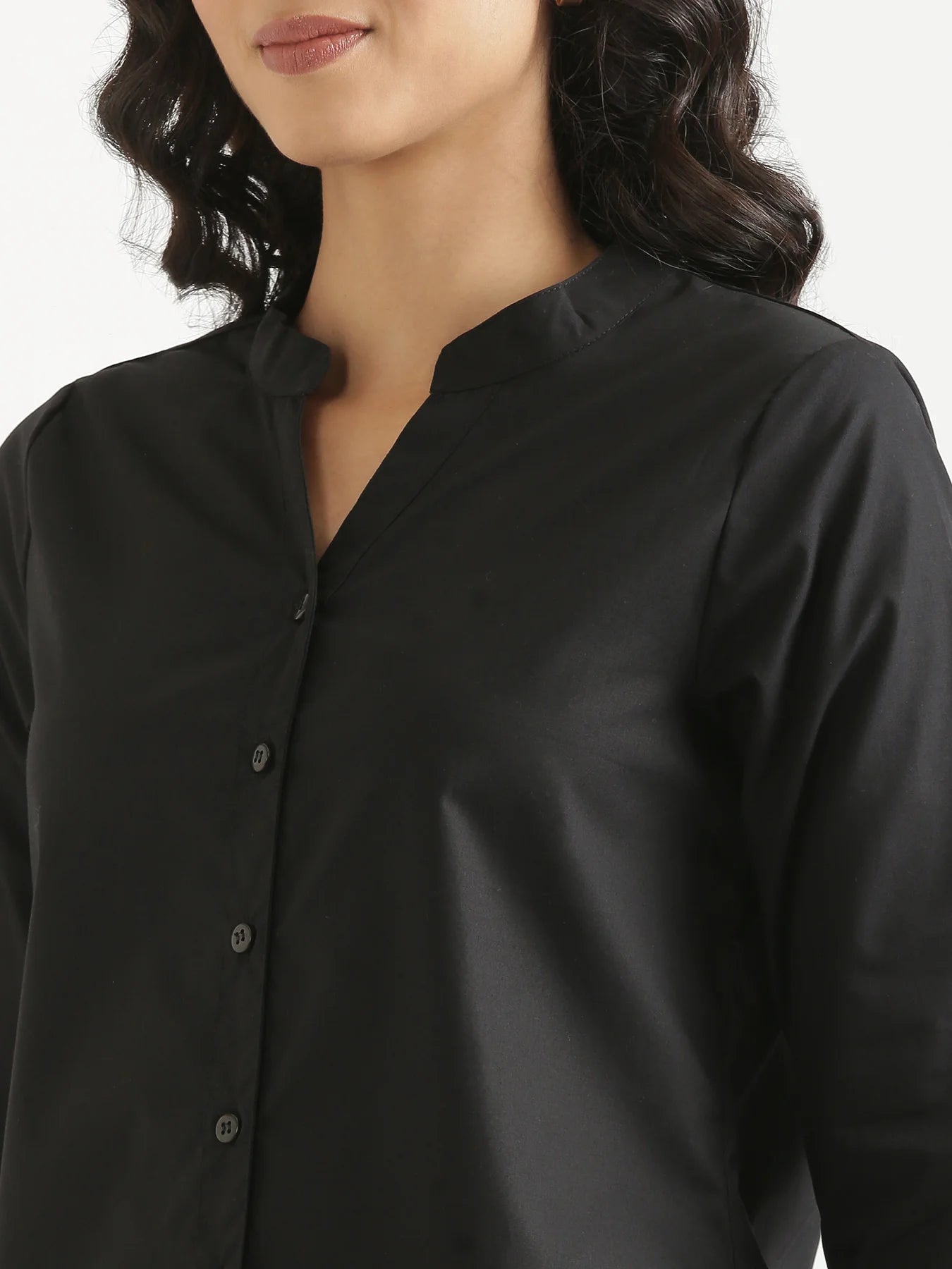 Women Black Better Cotton Mandarin Collar Shirt