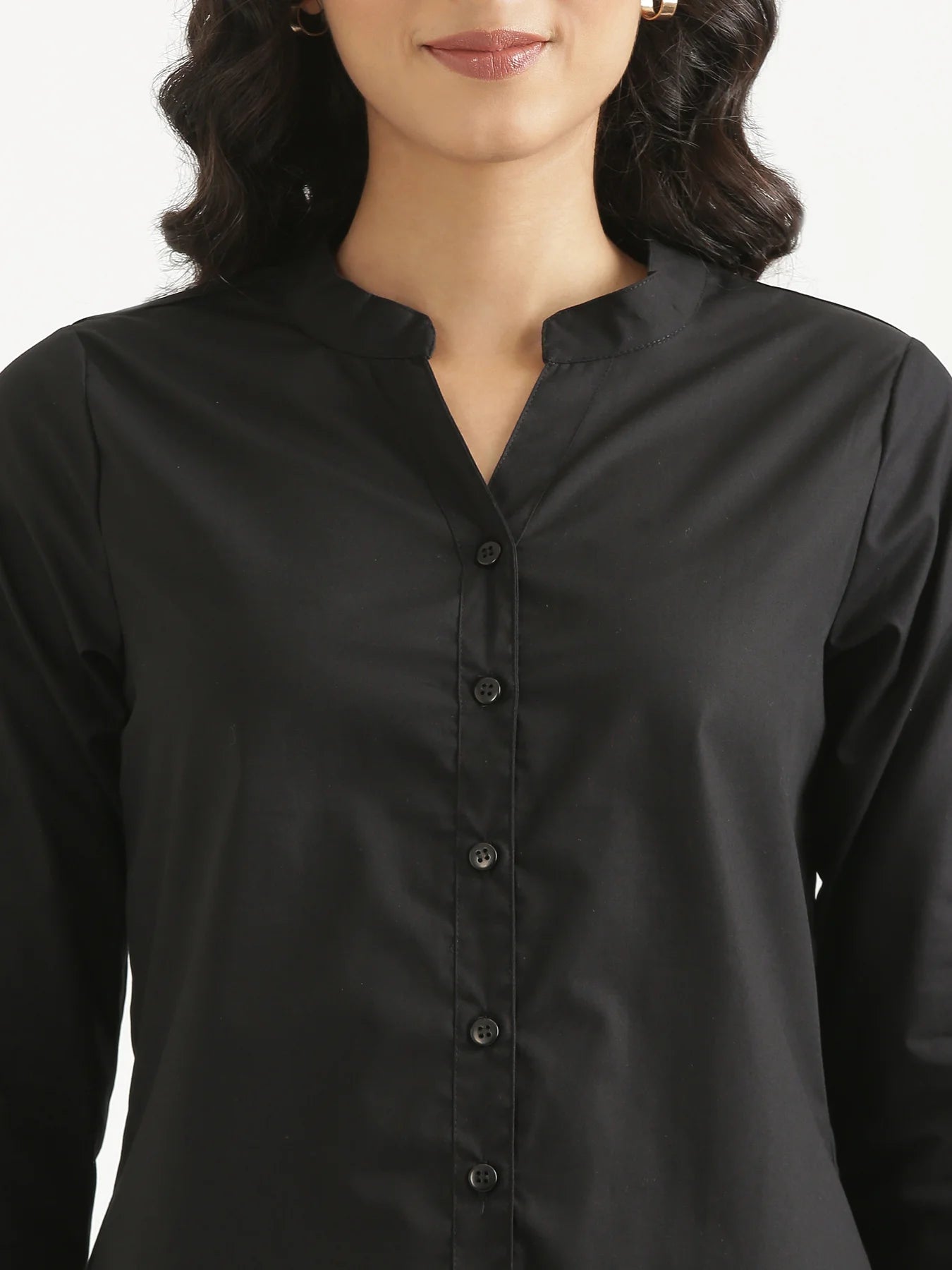 Women Black Better Cotton Mandarin Collar Shirt