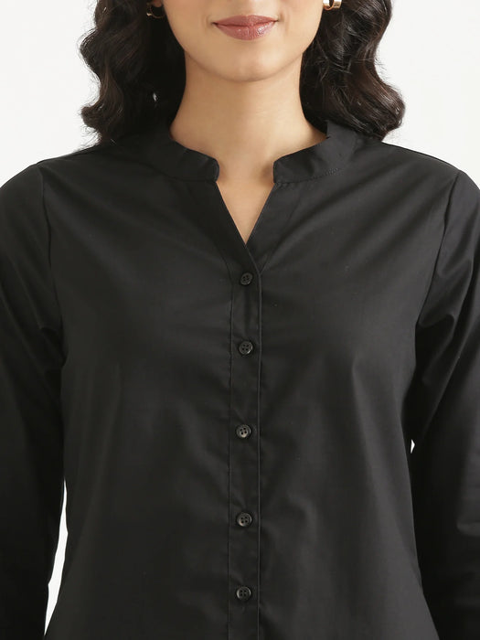 Women Black Better Cotton Mandarin Collar Shirt