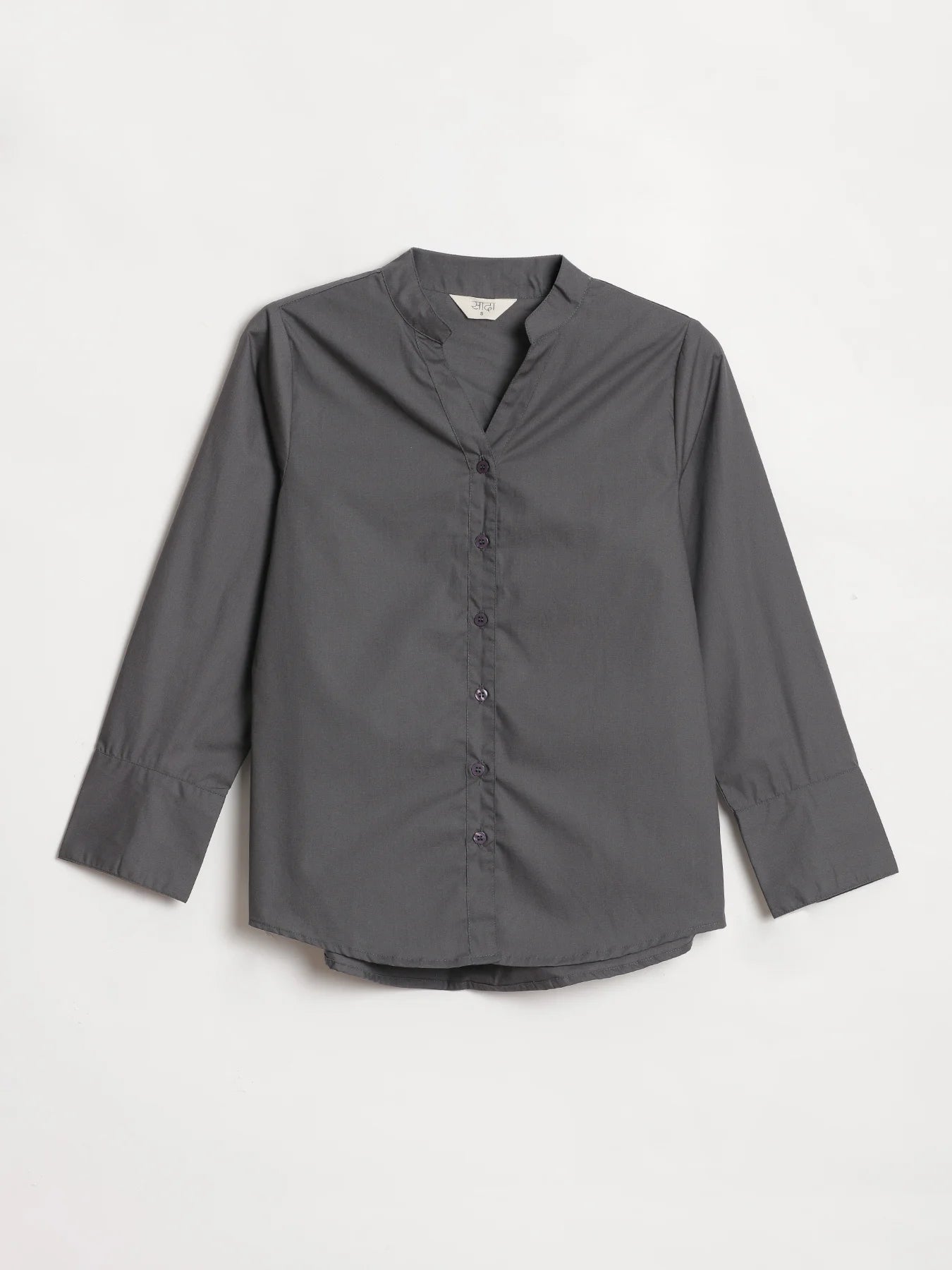 Women Dark Grey Better Cotton Mandarin Collar Shirt