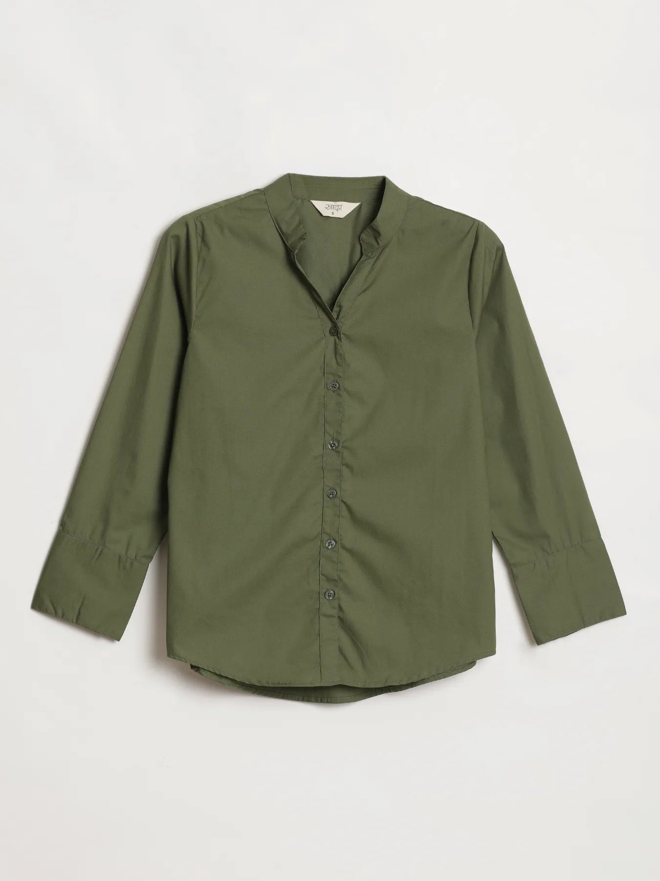 Women Forest Green Better Cotton Mandarin Collar Shirt