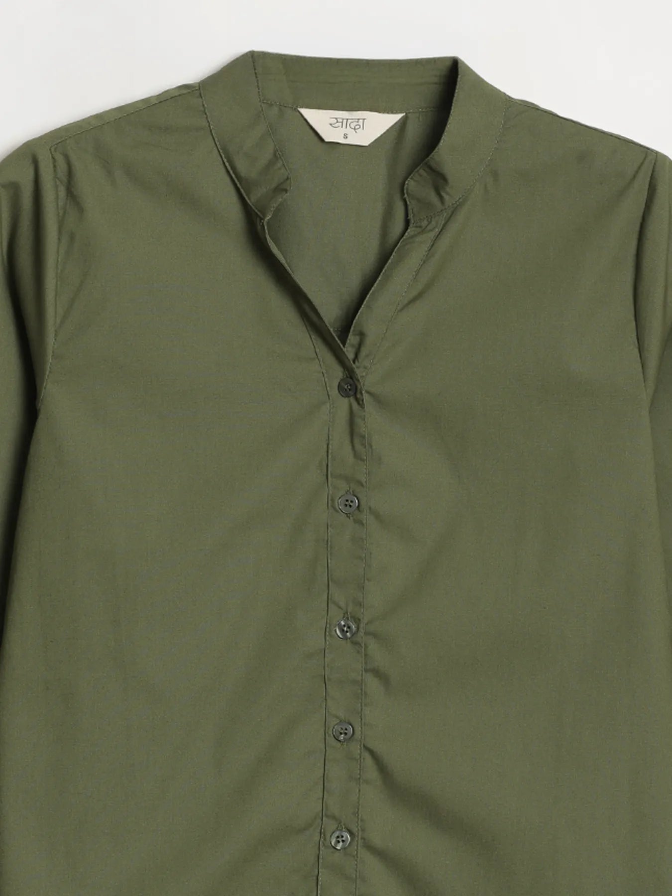 Women Forest Green Better Cotton Mandarin Collar Shirt