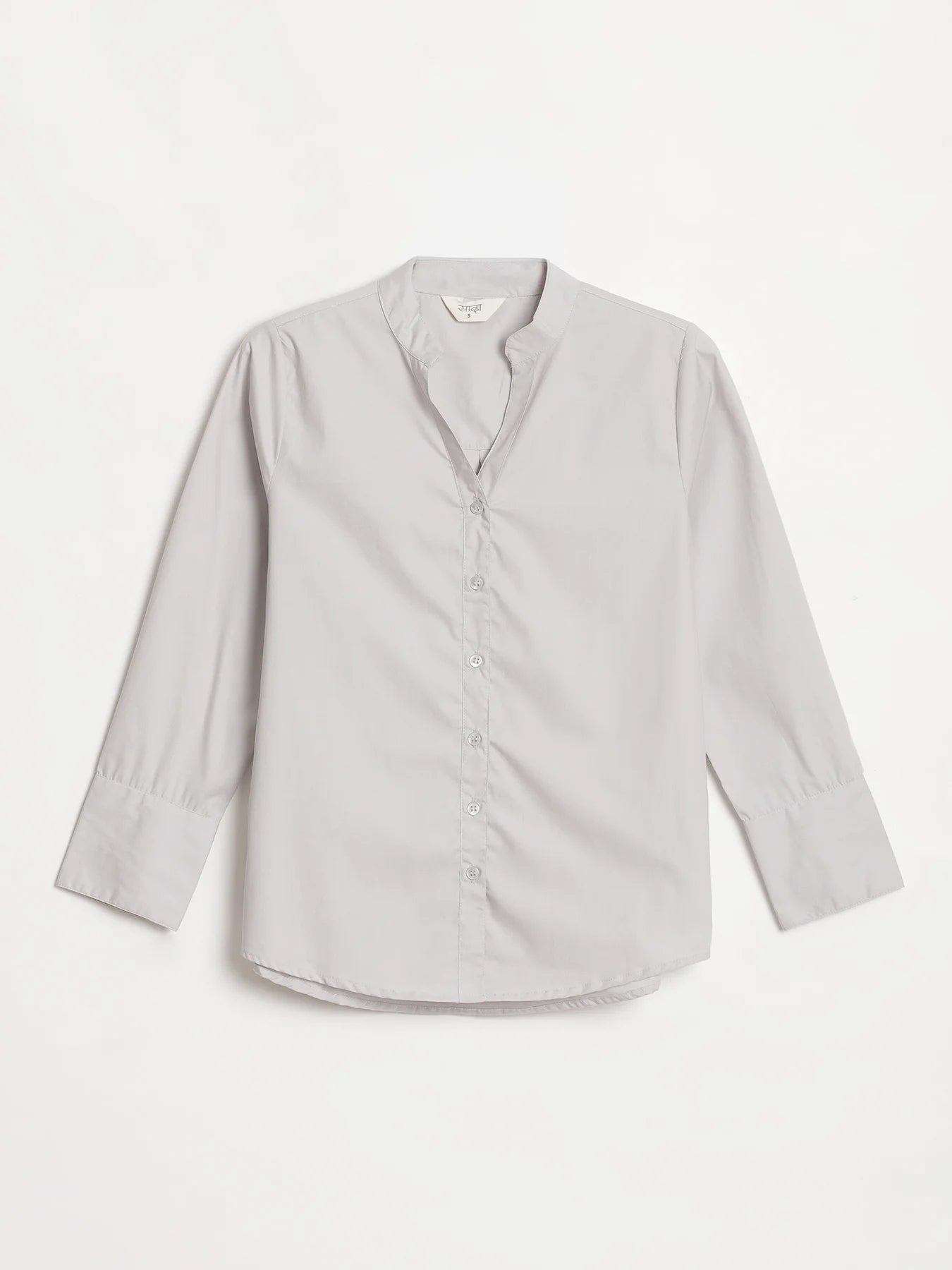 Women Grey Better Cotton Mandarin Collar Shirt