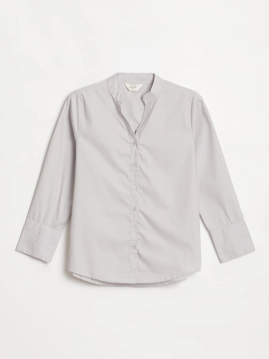 Women Grey Better Cotton Mandarin Collar Shirt
