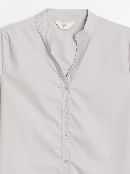 Women Grey Better Cotton Mandarin Collar Shirt