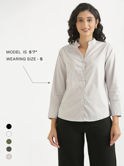 Women Grey Better Cotton Mandarin Collar Shirt