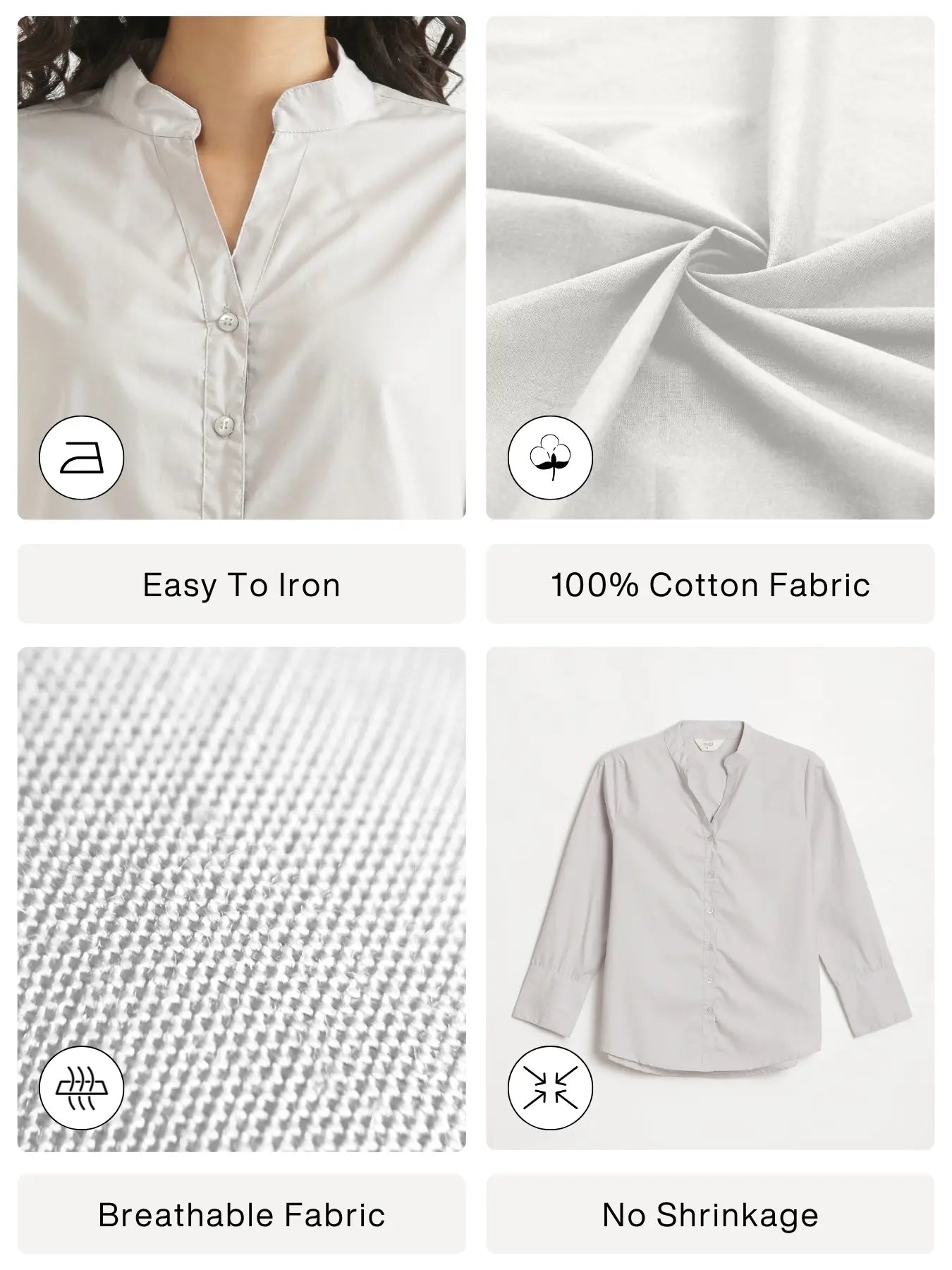 Women Grey Better Cotton Mandarin Collar Shirt