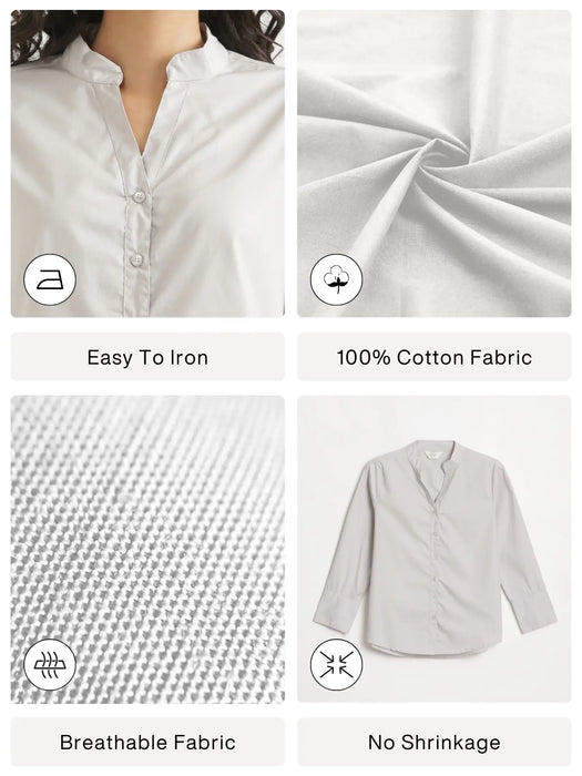 Women Grey Better Cotton Mandarin Collar Shirt