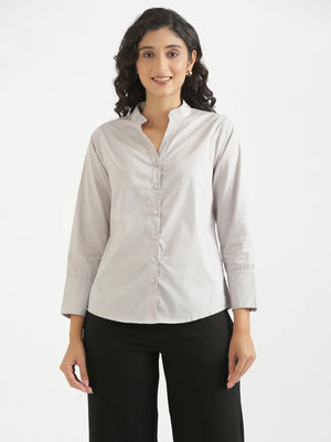 Women Grey Better Cotton Mandarin Collar Shirt