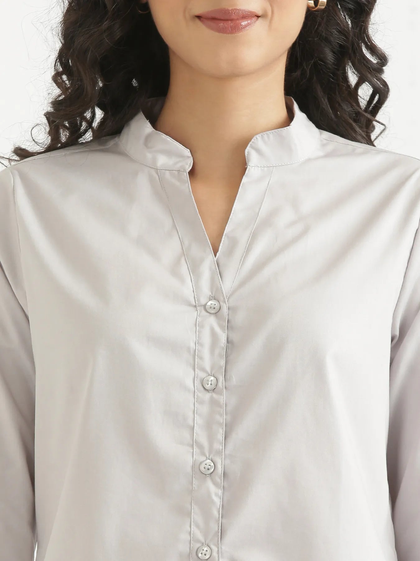 Women Grey Better Cotton Mandarin Collar Shirt