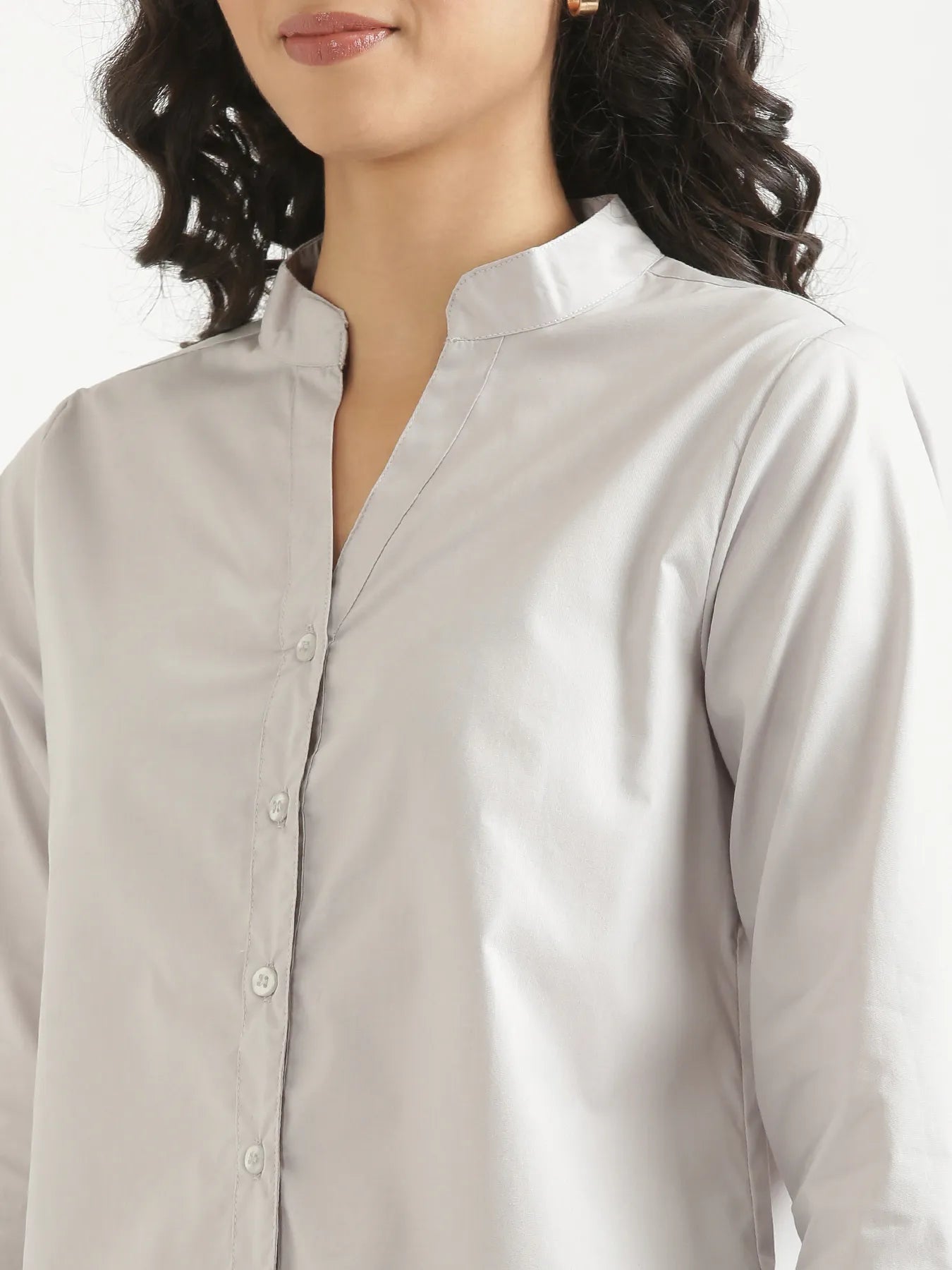 Women Grey Better Cotton Mandarin Collar Shirt