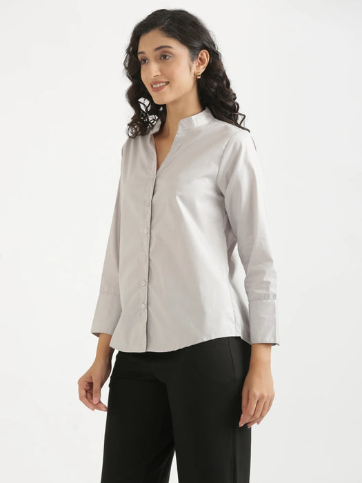 Women Grey Better Cotton Mandarin Collar Shirt