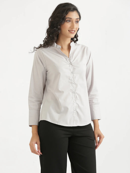 Women Grey Better Cotton Mandarin Collar Shirt