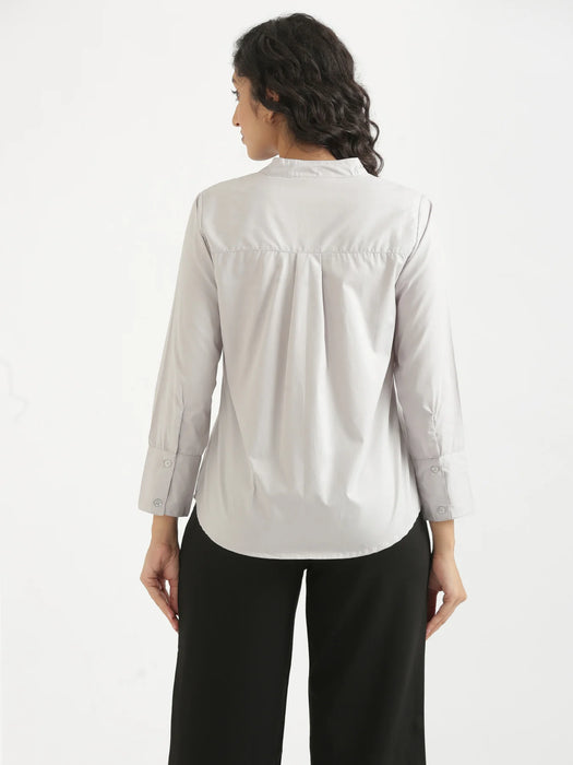 Women Grey Better Cotton Mandarin Collar Shirt