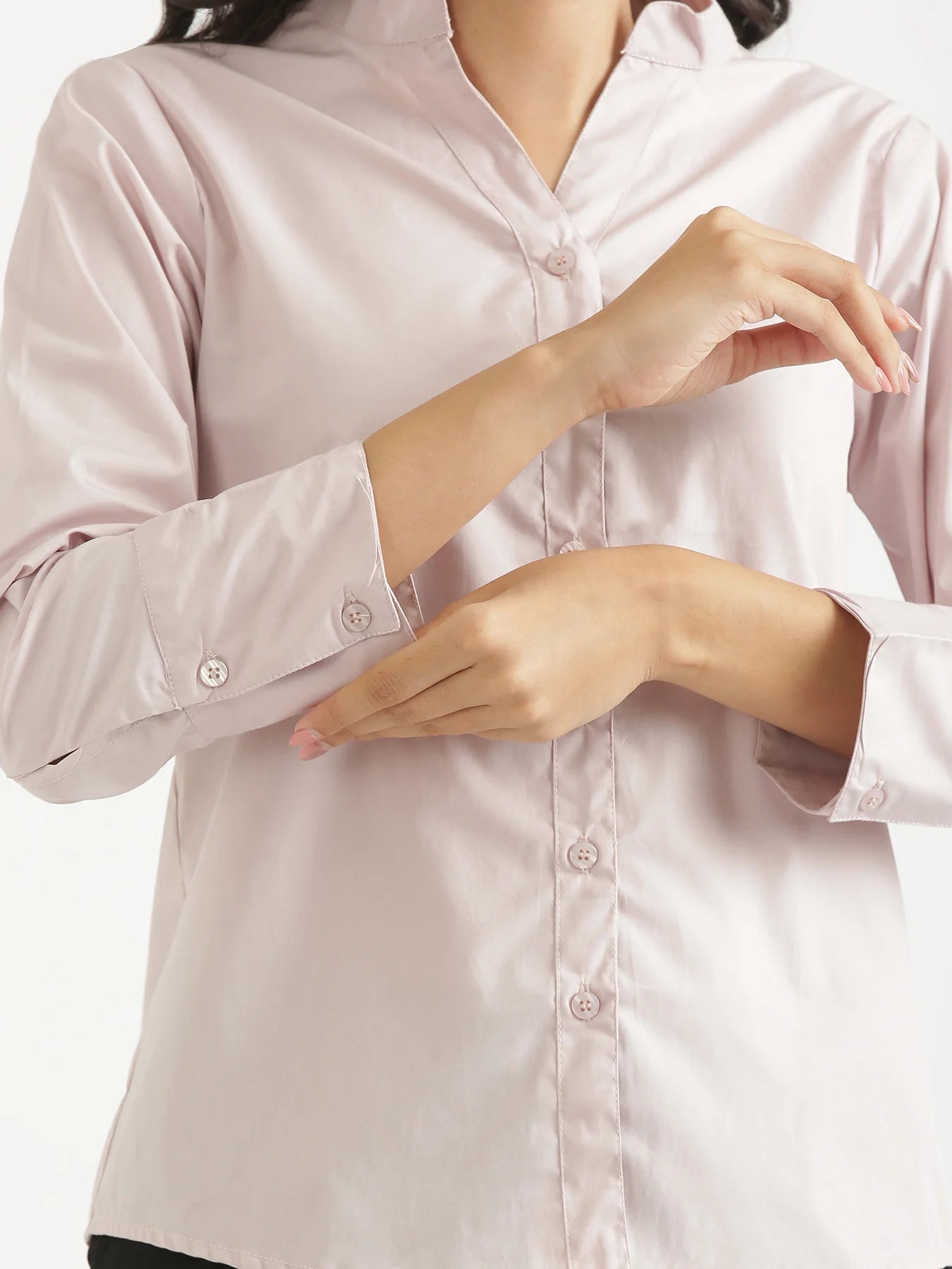 Women Mauve Pink Better Cotton Mandarin Collar Shirt
