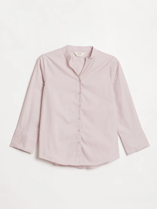 Women Mauve Pink Better Cotton Mandarin Collar Shirt