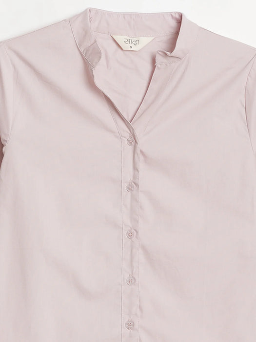 Women Mauve Pink Better Cotton Mandarin Collar Shirt
