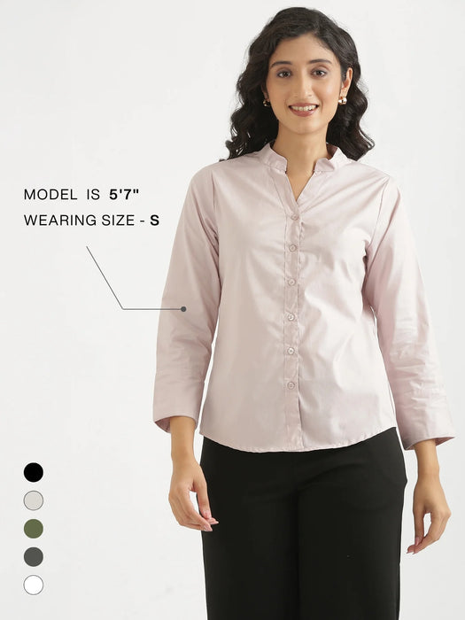 Women Mauve Pink Better Cotton Mandarin Collar Shirt