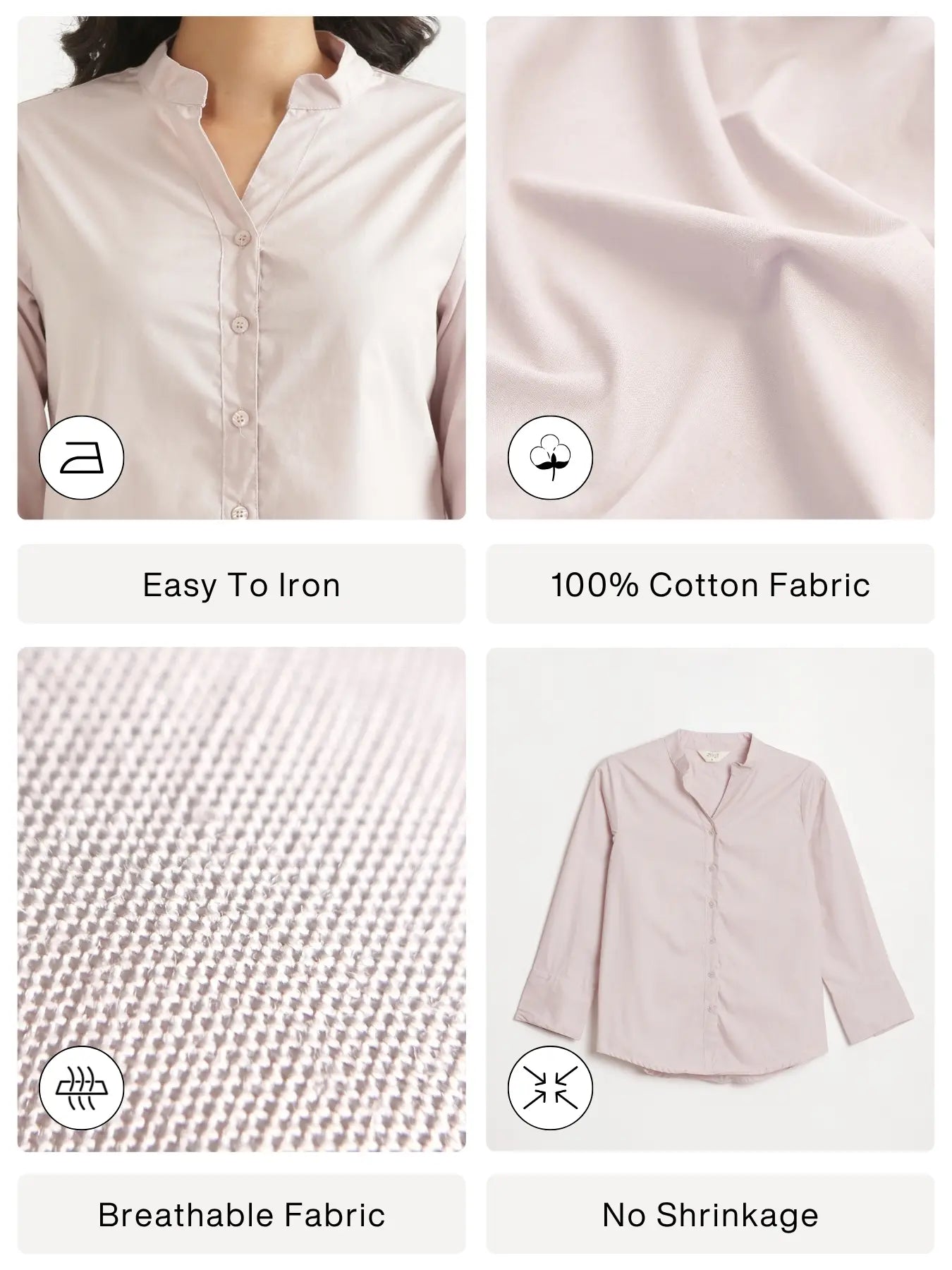 Women Mauve Pink Better Cotton Mandarin Collar Shirt