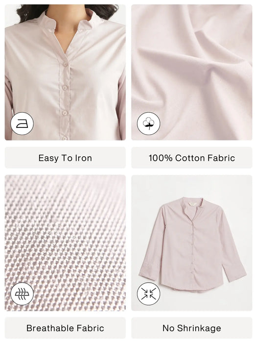 Women Mauve Pink Better Cotton Mandarin Collar Shirt