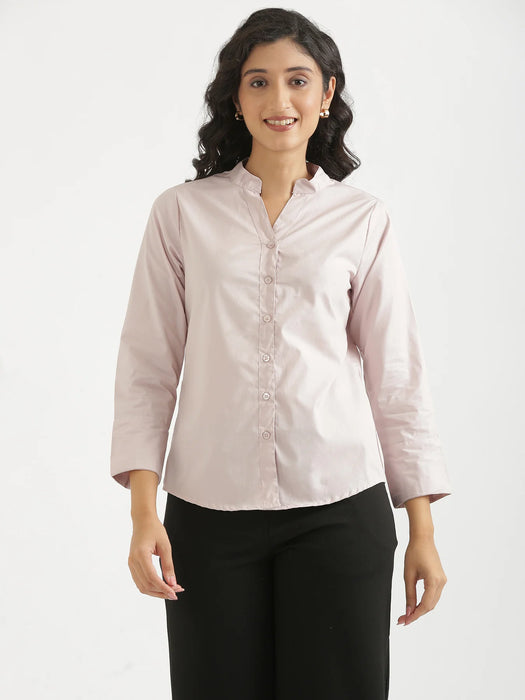 Women Mauve Pink Better Cotton Mandarin Collar Shirt