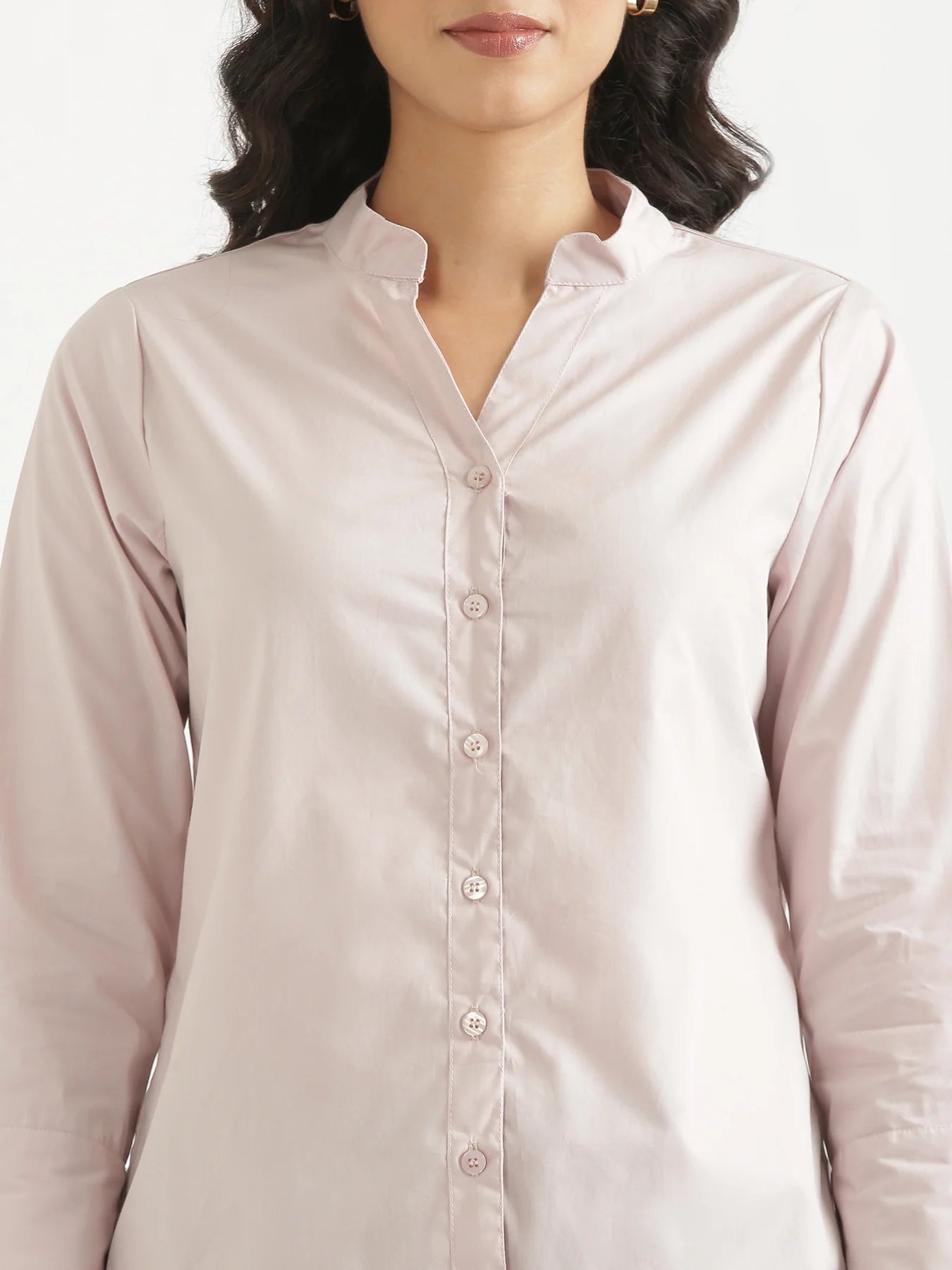 Women Mauve Pink Better Cotton Mandarin Collar Shirt