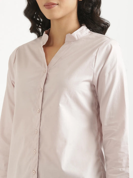 Women Mauve Pink Better Cotton Mandarin Collar Shirt