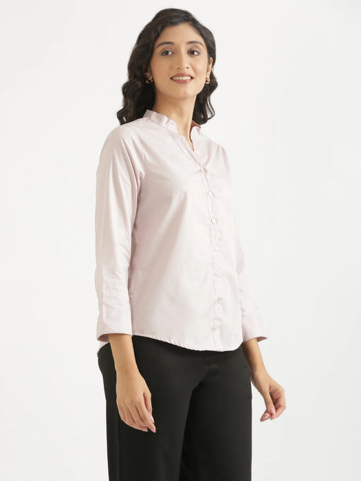 Women Mauve Pink Better Cotton Mandarin Collar Shirt