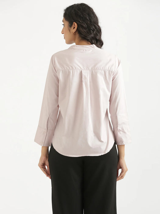 Women Mauve Pink Better Cotton Mandarin Collar Shirt