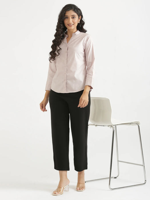Women Mauve Pink Better Cotton Mandarin Collar Shirt