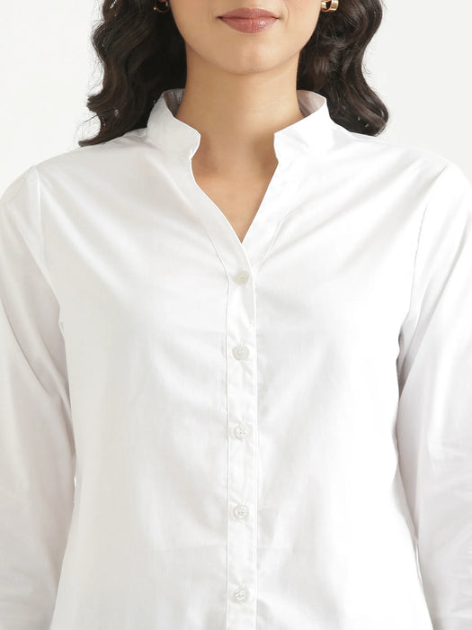 Women White Better Cotton Mandarin Collar Shirt