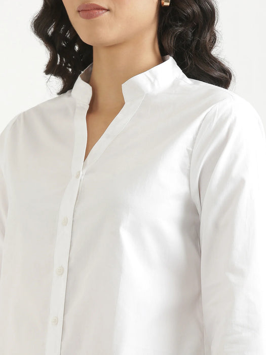 Women White Better Cotton Mandarin Collar Shirt