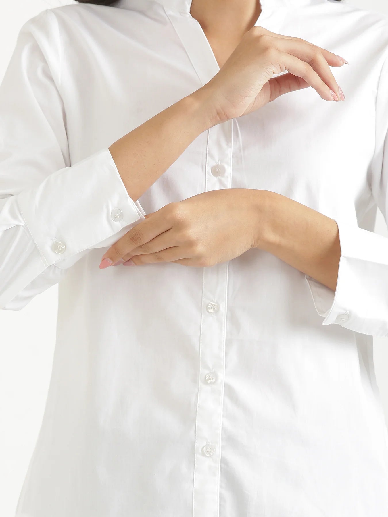 Women White Better Cotton Mandarin Collar Shirt