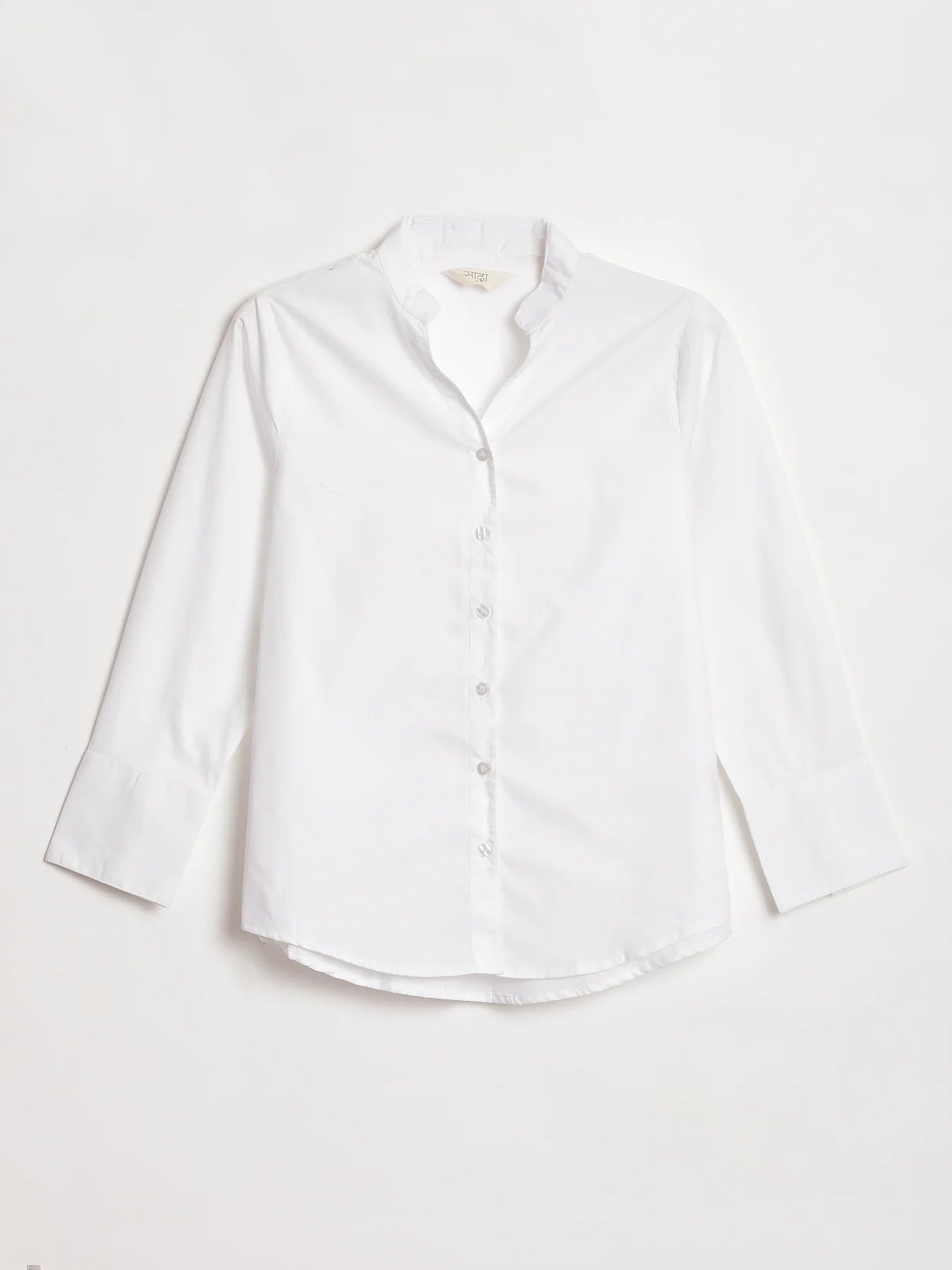 Women White Better Cotton Mandarin Collar Shirt