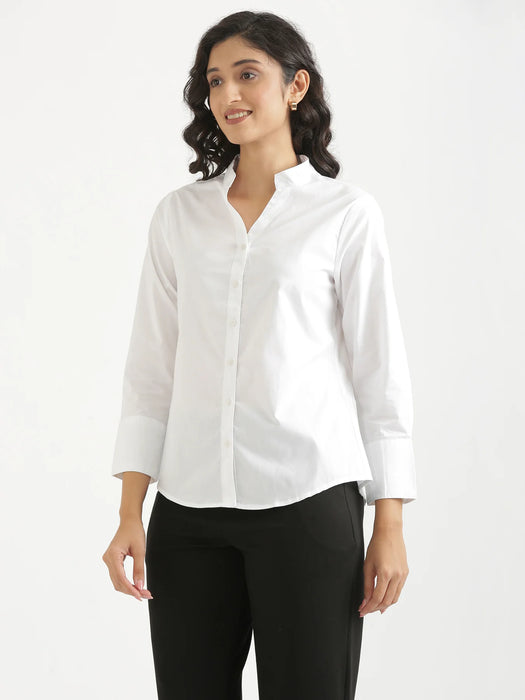 Women White Better Cotton Mandarin Collar Shirt