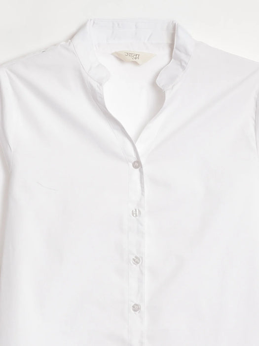 Women White Better Cotton Mandarin Collar Shirt