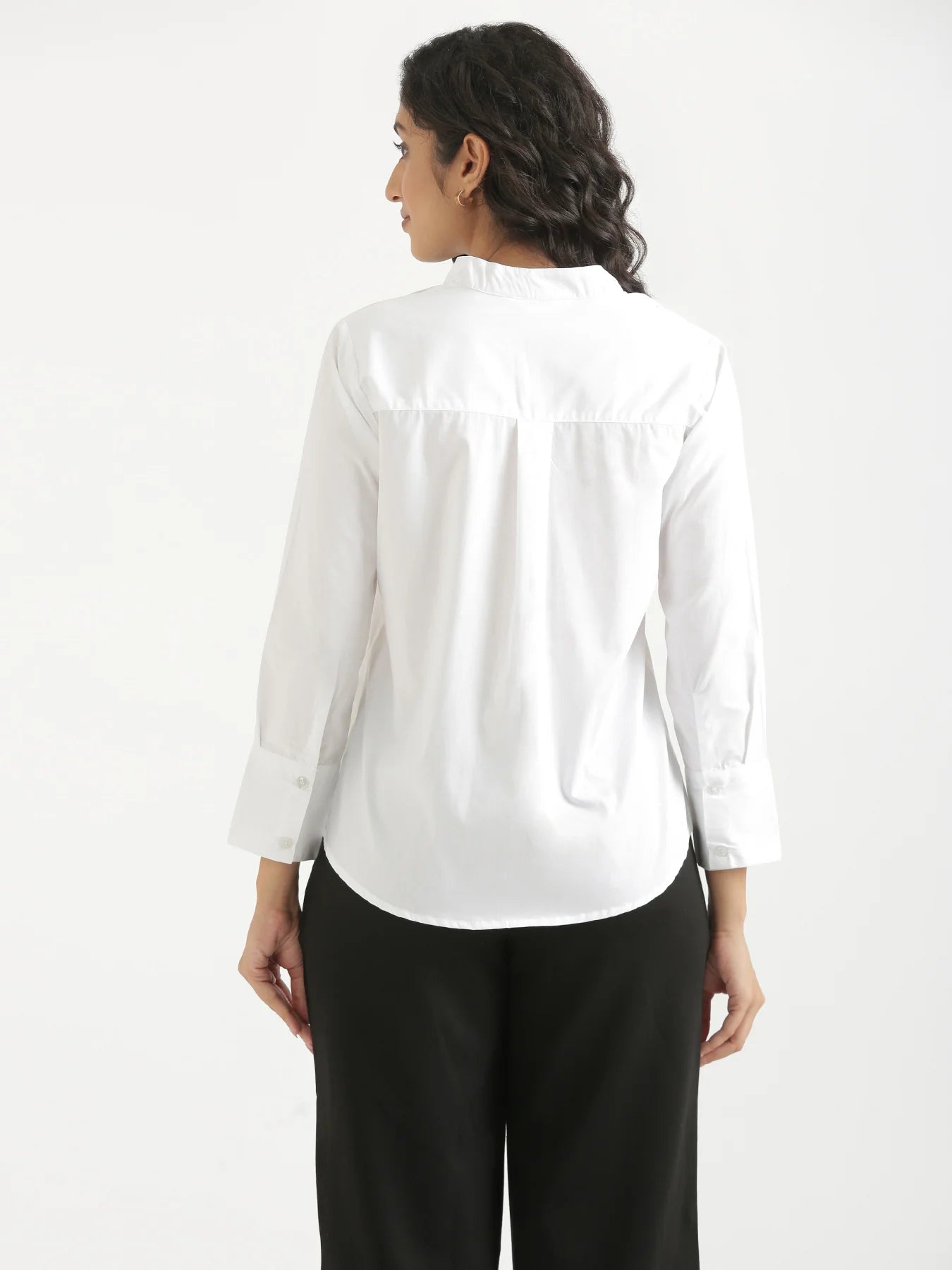 Women White Better Cotton Mandarin Collar Shirt