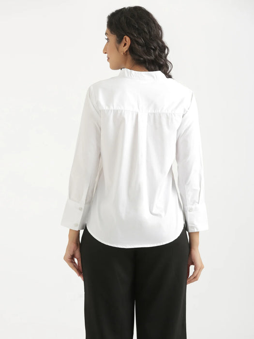 Women White Better Cotton Mandarin Collar Shirt
