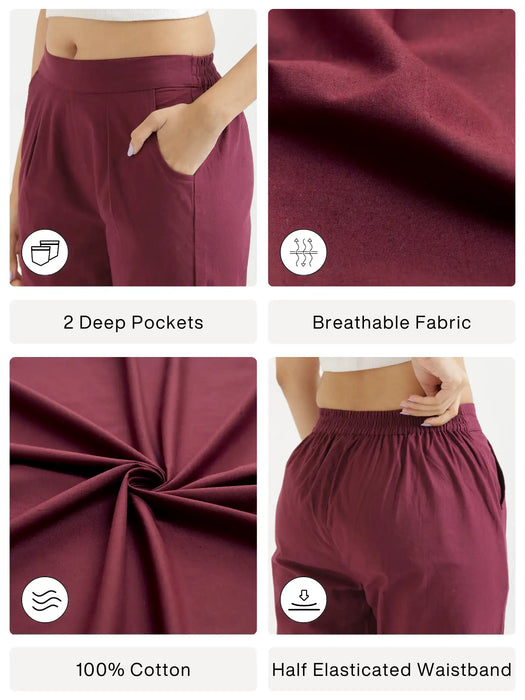 Women Wine Cotton Pant