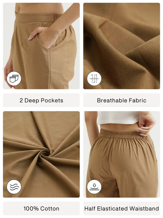 Women Coffee Brown Cotton Pant