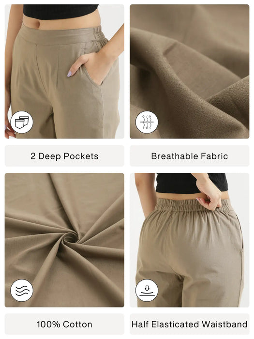 Women Khakhi Cotton Pant