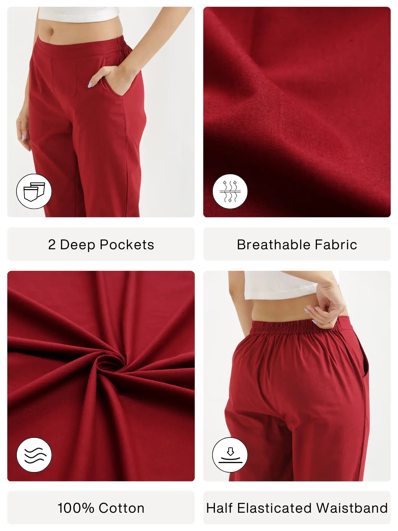 Women Maroon Cotton Pant