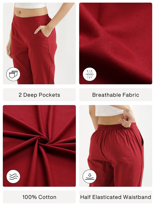 Women Maroon Cotton Pant