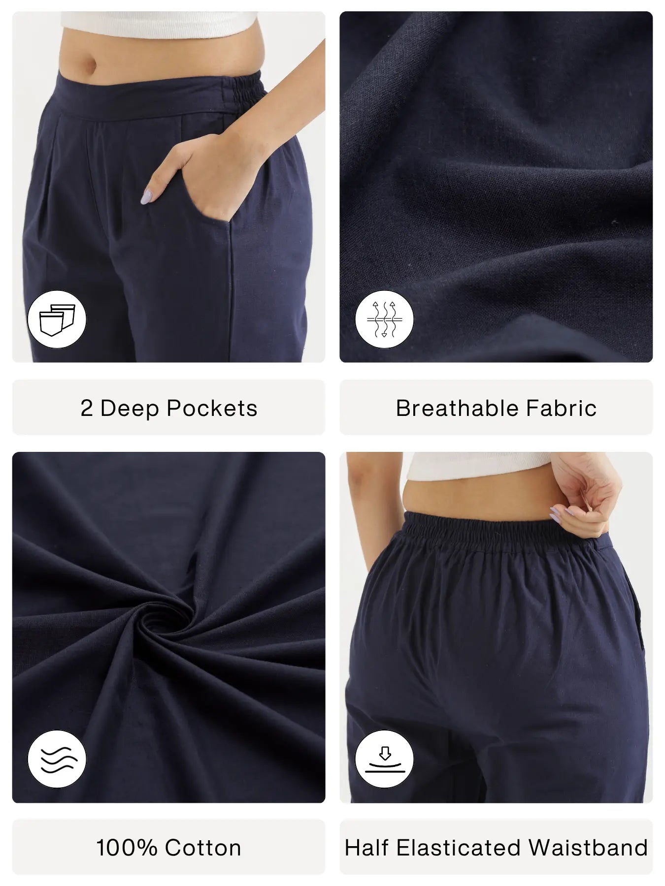 Women Navy Blue Cotton Pant