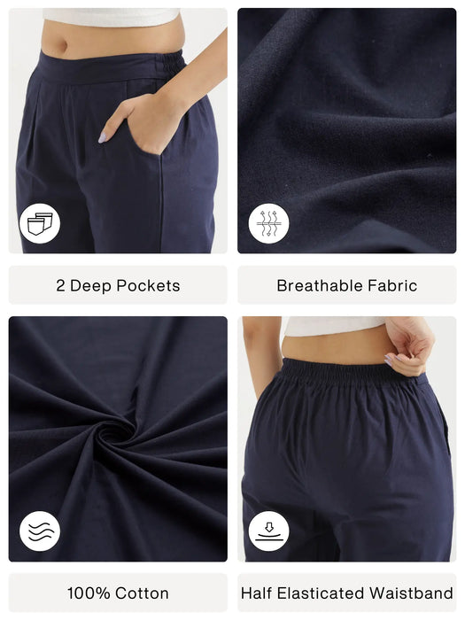 Women Navy Blue Cotton Pant