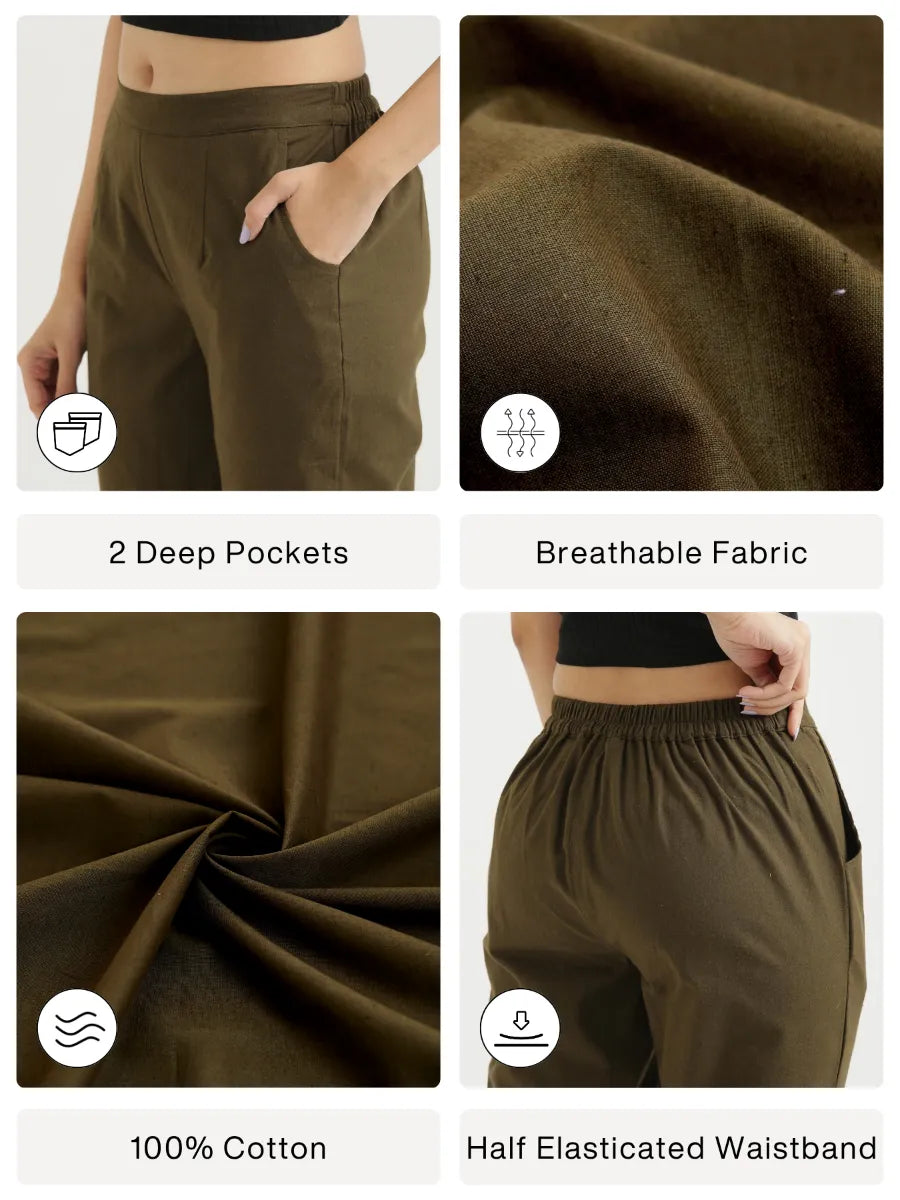 Women Olive Green Cotton Pant