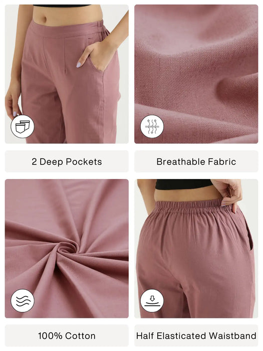 Women Rose Taupe Cotton Pant