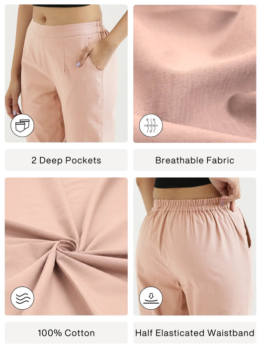Women Salmon Pink Cotton Pant