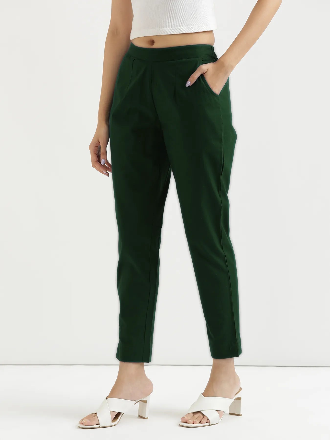 Women Sage Green Cotton Pant